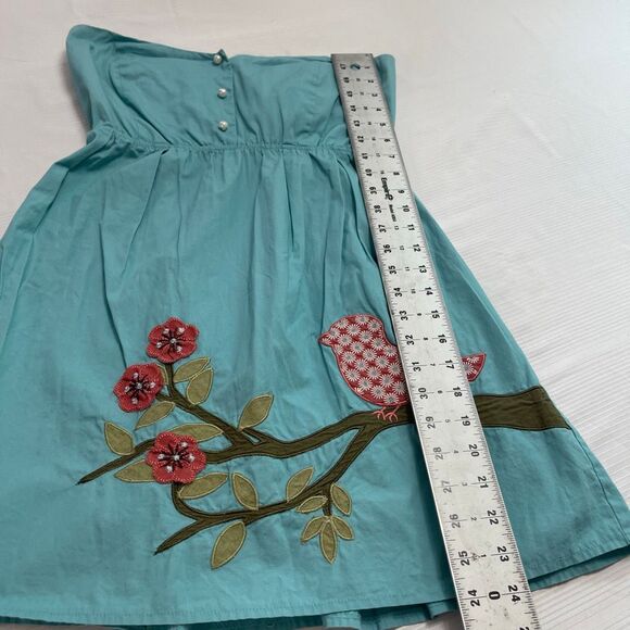 Judith March Aqua Blue Strapless Mini Dress Bird Embroidered Tunic Top Womens OS - Picture 4 of 9